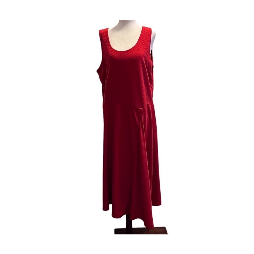 Soft Surroundings Womens LARGE Red Sleeveless Textured Fit and Flare Midi Dress